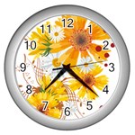 yellow_flower Wall Clock (Silver)