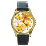 yellow_flower Round Gold Metal Watch