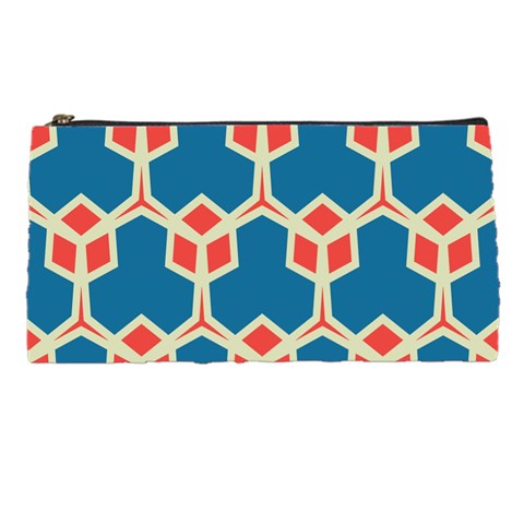 Orange shapes on a blue background 	Pencil Case from ArtsNow.com Front