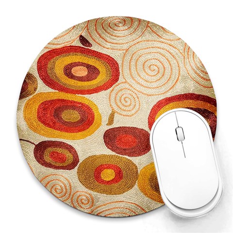 Abstract Ivory Swirls and Circles Art from ArtsNow.com 8 x8  Round Mousepad - 1