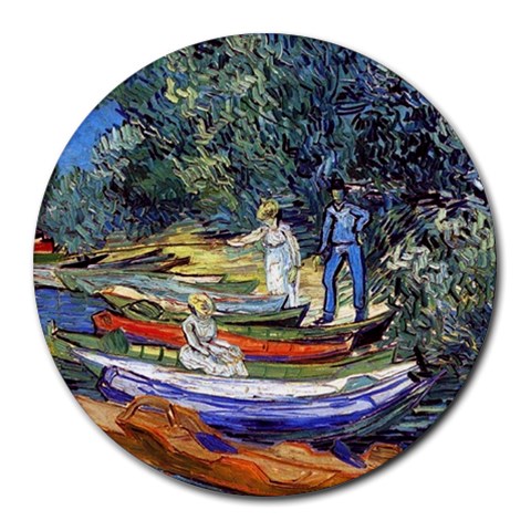 Abstract Boats on the Banks from ArtsNow.com 8 x8  Round Mousepad - 1