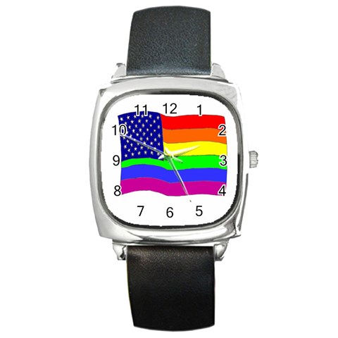 gay flag Square Metal Watch from ArtsNow.com Front