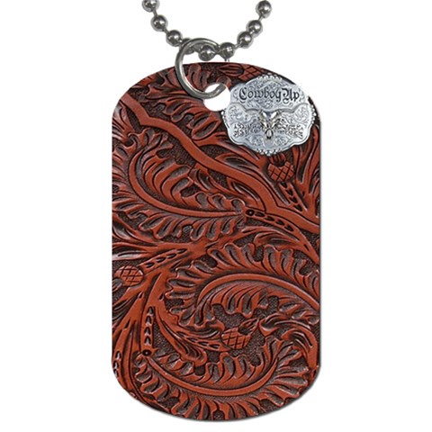 Worked leather with metal bull horn metal inlay from ArtsNow.com Front