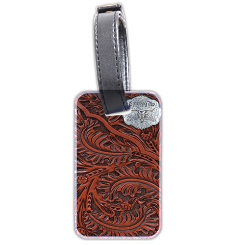 Worked leather with metal bull horn metal inlay from ArtsNow.com Front