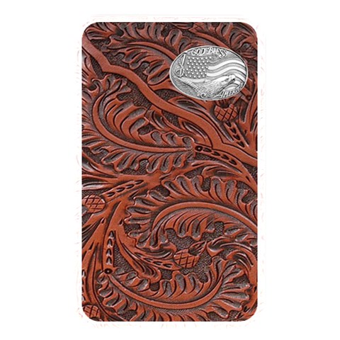 Worked leather with metal eagle and flag inlay from ArtsNow.com Front