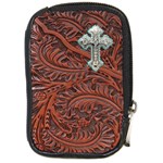 Worked leather with metal crass inlay