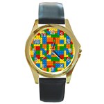 plastic blocks Round Gold Metal Watch