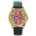 Autism Jigsaw Puzzle Round Gold Metal Watch