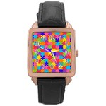 Autism Jigsaw Puzzle Rose Gold Leather Watch 