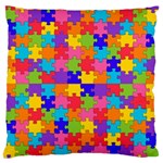 Autism Jigsaw Puzzle Large Flano Cushion Case (Two Sides)