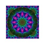 Star Of Leaves, Abstract Magenta Green Forest Small Satin Scarf (Square)