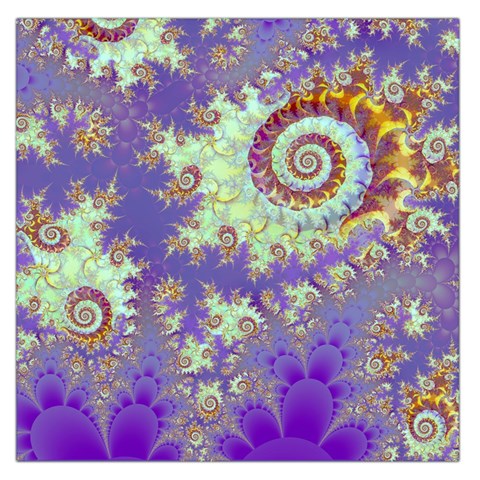 Sea Shell Spiral, Abstract Violet Cyan Stars Large Satin Scarf (Square) from ArtsNow.com Front