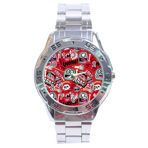 Agghh Pattern Stainless Steel Analogue Watch from ArtsNow.com Front