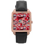 Agghh Pattern Rose Gold Leather Watch 