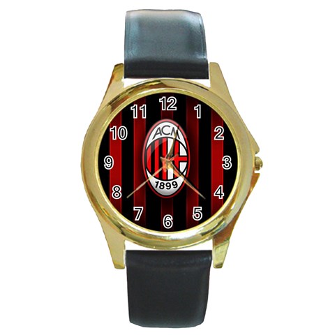Ac Milan Logo Round Gold Metal Watch from ArtsNow.com Front