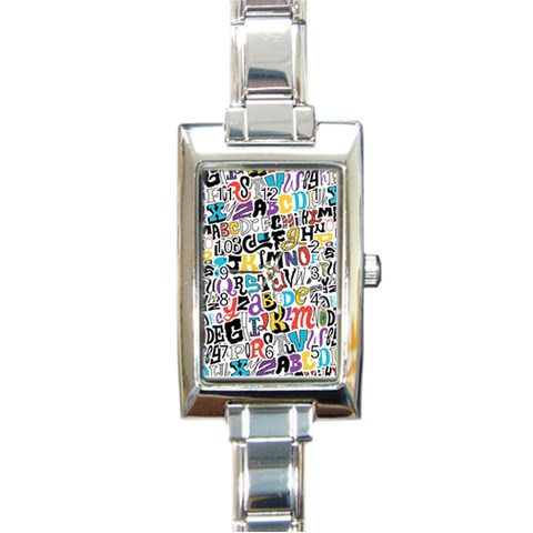 Alpha Pattern Rectangle Italian Charm Watch from ArtsNow.com Front