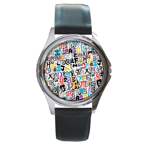 Alpha Pattern Round Metal Watch from ArtsNow.com Front