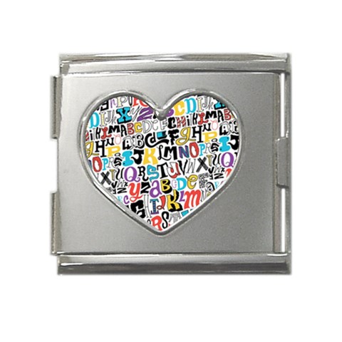 Alpha Pattern Mega Link Heart Italian Charm (18mm) from ArtsNow.com Front