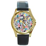Alpha Pattern Round Gold Metal Watch
