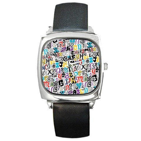 Alpha Pattern Square Metal Watch from ArtsNow.com Front