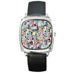 Alpha Pattern Square Metal Watch