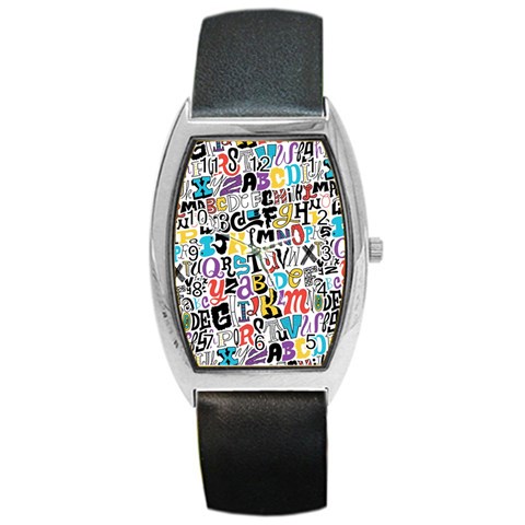 Alpha Pattern Barrel Style Metal Watch from ArtsNow.com Front