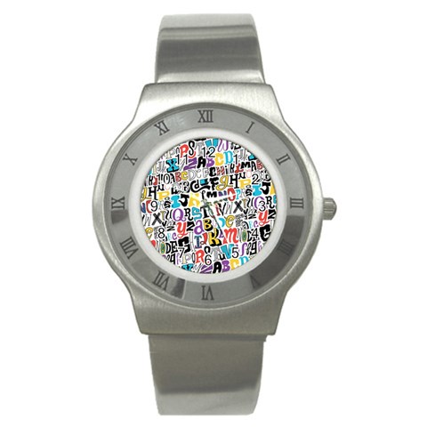 Alpha Pattern Stainless Steel Watch from ArtsNow.com Front