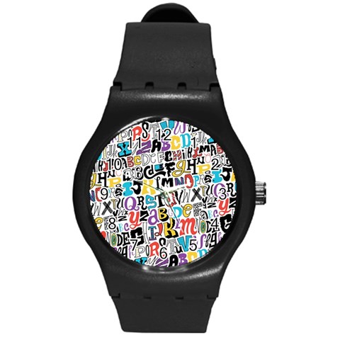 Alpha Pattern Round Plastic Sport Watch (M) from ArtsNow.com Front