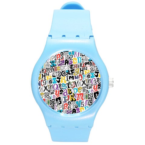 Alpha Pattern Round Plastic Sport Watch (M) from ArtsNow.com Front