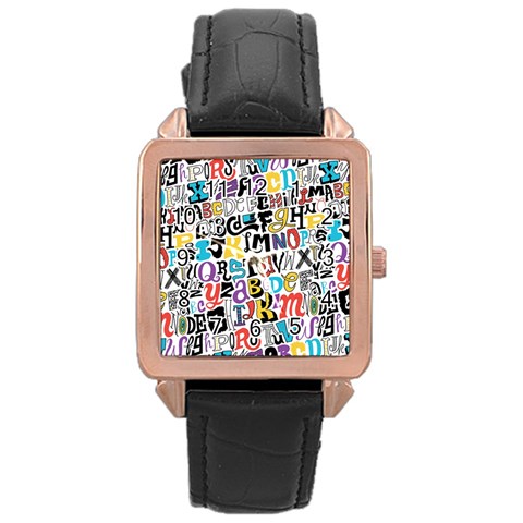 Alpha Pattern Rose Gold Leather Watch  from ArtsNow.com Front