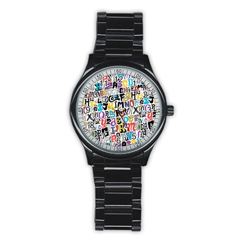 Alpha Pattern Stainless Steel Round Watch from ArtsNow.com Front