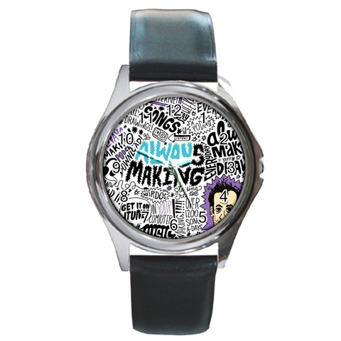 Always Making Pattern Round Metal Watch from ArtsNow.com Front