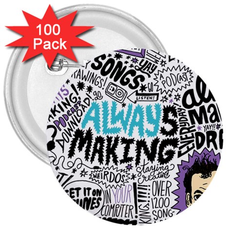 Always Making Pattern 3  Button (100 pack) from ArtsNow.com Front
