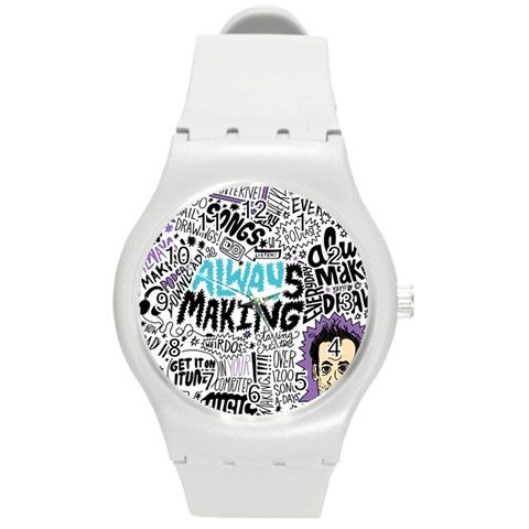 Always Making Pattern Round Plastic Sport Watch (M) from ArtsNow.com Front