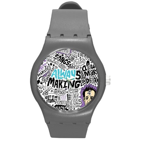 Always Making Pattern Round Plastic Sport Watch (M) from ArtsNow.com Front