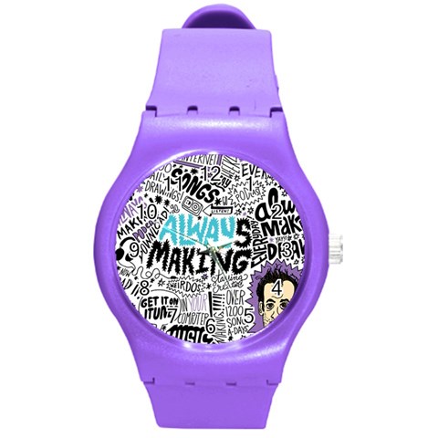 Always Making Pattern Round Plastic Sport Watch (M) from ArtsNow.com Front