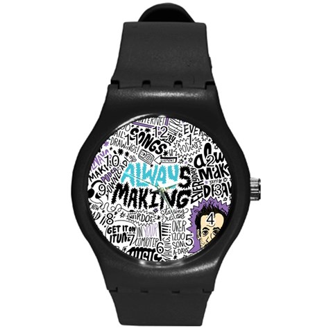 Always Making Pattern Round Plastic Sport Watch (M) from ArtsNow.com Front