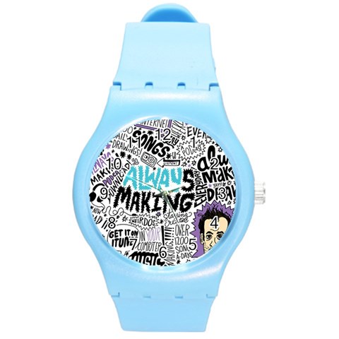 Always Making Pattern Round Plastic Sport Watch (M) from ArtsNow.com Front