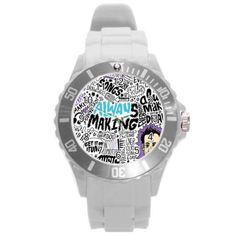 Always Making Pattern Round Plastic Sport Watch (L) from ArtsNow.com Front