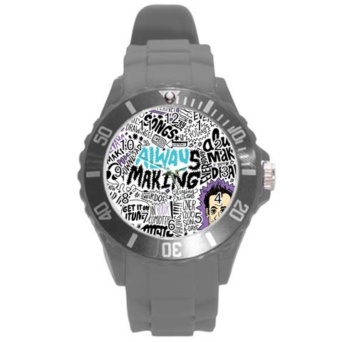Always Making Pattern Round Plastic Sport Watch (L) from ArtsNow.com Front