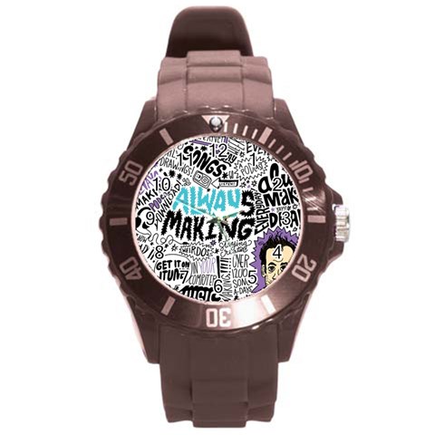 Always Making Pattern Round Plastic Sport Watch (L) from ArtsNow.com Front