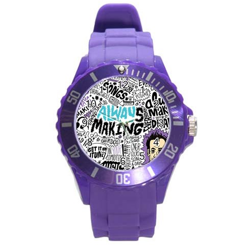 Always Making Pattern Round Plastic Sport Watch (L) from ArtsNow.com Front
