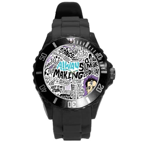 Always Making Pattern Round Plastic Sport Watch (L) from ArtsNow.com Front