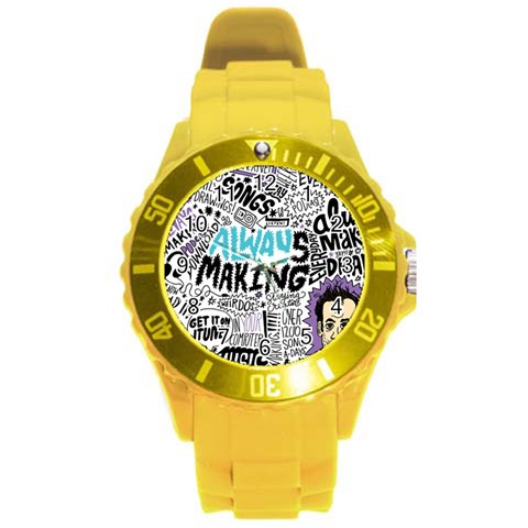 Always Making Pattern Round Plastic Sport Watch (L) from ArtsNow.com Front