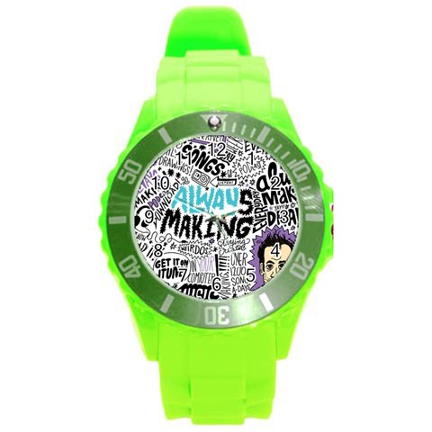 Always Making Pattern Round Plastic Sport Watch (L) from ArtsNow.com Front