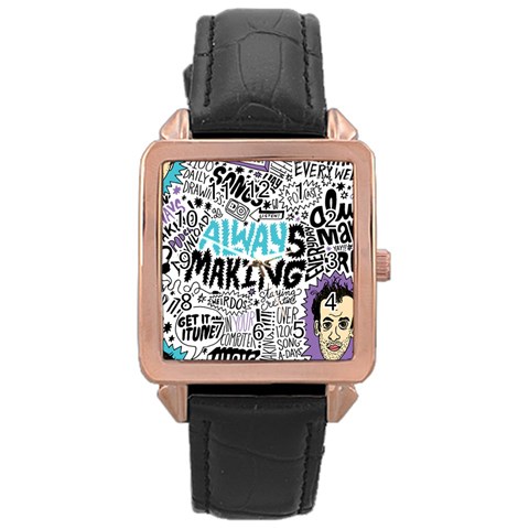 Always Making Pattern Rose Gold Leather Watch  from ArtsNow.com Front