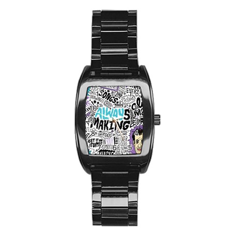Always Making Pattern Stainless Steel Barrel Watch from ArtsNow.com Front
