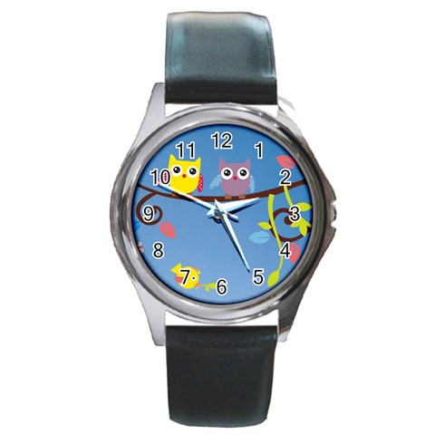 Animal Bird Cartoon Round Metal Watch from ArtsNow.com Front