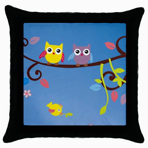 Animal Bird Cartoon Throw Pillow Case (Black) from ArtsNow.com Front