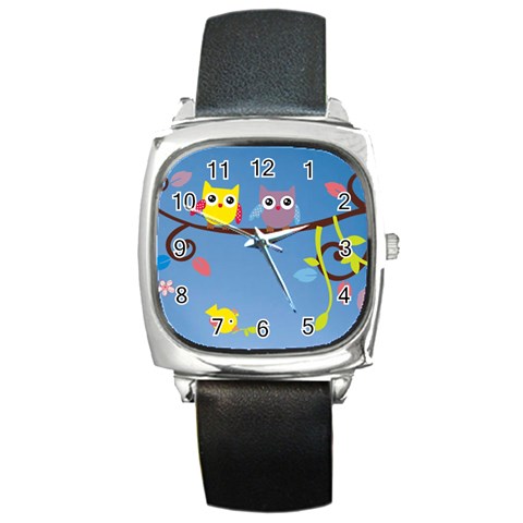 Animal Bird Cartoon Square Metal Watch from ArtsNow.com Front